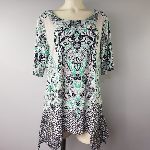 Valerie Stevens embellished top rhinestone stretch short sleeve asymmetr… - Picture 2 of 10